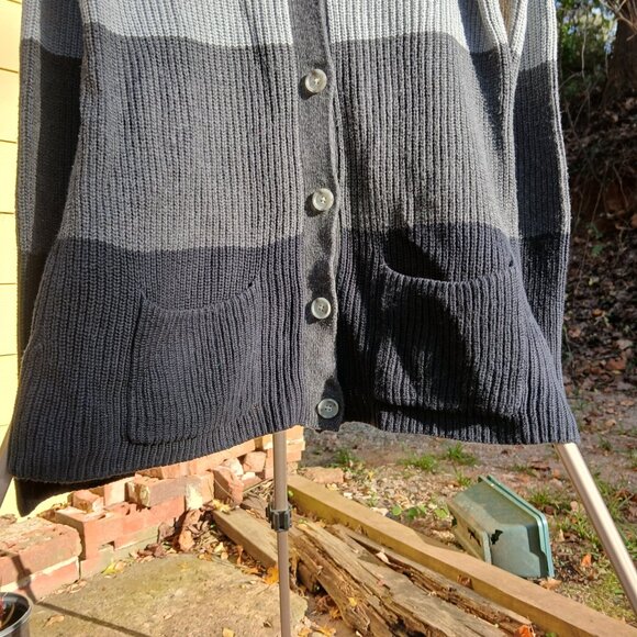 Lands' End Drifter Grey Color Block Cardigan with Pockets & Buttons Sz S/T - Picture 5 of 9